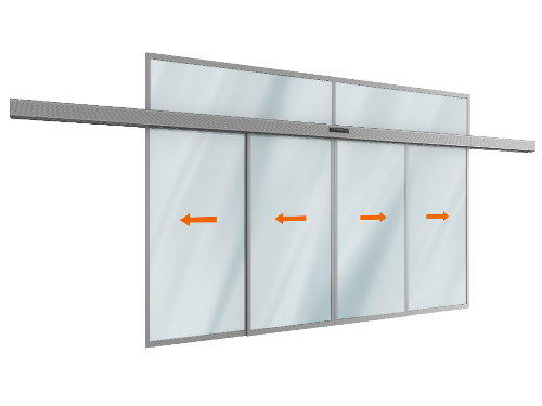 Автоматическая телескопическая раздвижная дверь DoorHan (четыре подвижные лайтстворки и фрамуга) для привода AD-SP-Telescope