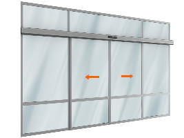 Автоматическая раздвижная дверь Doorhan (две подвижных лайтстворки,две неподвижных и фрамуга сверху) для привода AD-SP