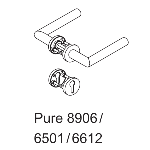 Комплект ручек dormakaba Pure 8906 / 6501 / 6612 для сплошных дверей