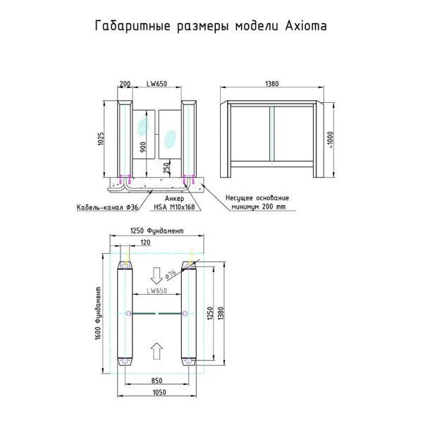 Центральный модуль распашного турникета Gotschlich Axioma DF VIP 1025H (650/900 мм) (6AXA2DC-SB)