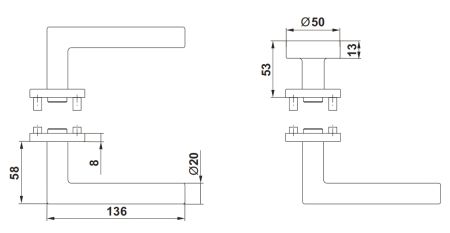 Комплект ручек dormakaba Pure 8906 / 6501 / 6612 для сплошных дверей