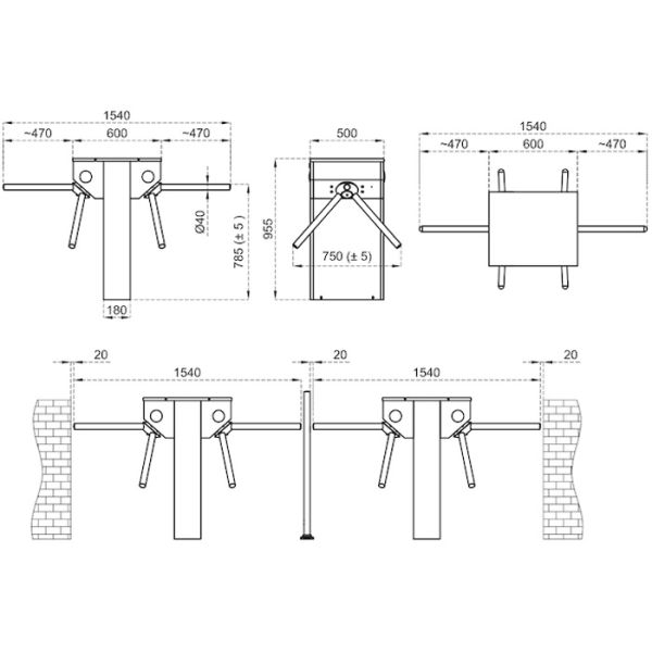 Турникет-трипод моторизованный Came Stile 500, двухпроходной (с планками) (PSMM500ED-01)