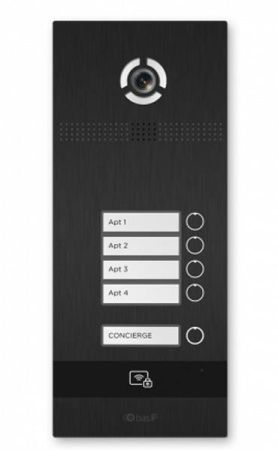 Вызывная панель на 4 абонента Bas-IP BI-04FB Black с идентификацией по смартфону и распознаванием лиц