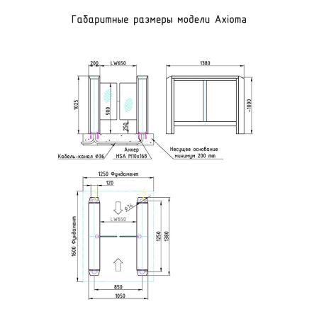 Центральный модуль распашного турникета Gotschlich Axioma DF VIP 1025H (650 мм) (6AXA2DC)