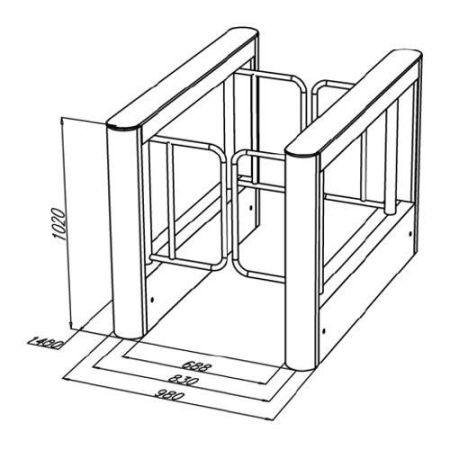 Боковой модуль турникета с распашными створками ОМА-86.887 (AV) из нержавеющей стали и стекла с картоприемником