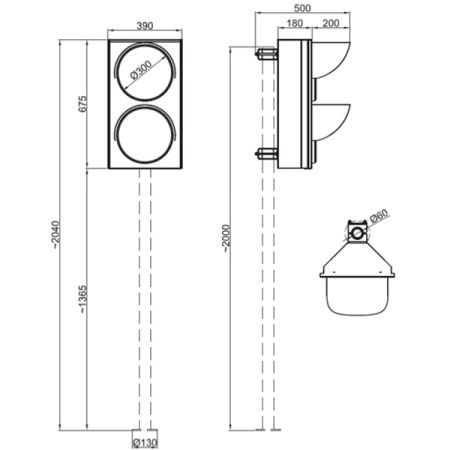 Светофор двухсекционный Came TRFL-300 увеличенный со столбом