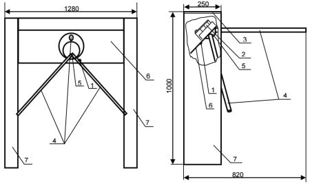 Турникет-трипод тумбовый AR-GO TRT 14-01G из нержавеющей стали с штангами Антипаника