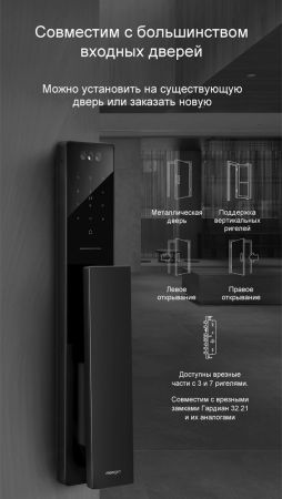 Электронный биометрический замок Moorgen T5+, 3-х ригельный, кристаллы Сваровски, видеоглазок, Face-ID, Wi-Fi