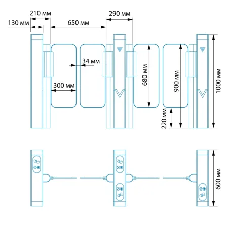 Центральный модуль распашного турникета Блокпост Vector 300 C