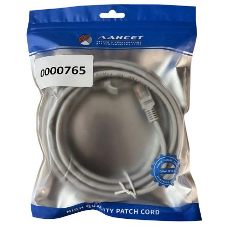 Патч-корд Лансет UTP4 пары, Кат.5е, 2хRJ45, T568B, GY, 100Mhz, BC, 2 метра