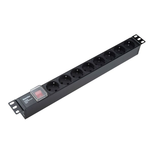 Блок розеток Hyperline SHE19-8SH-S-IEC для 19" шкафов, горизонтальный, 8 розеток Schuko