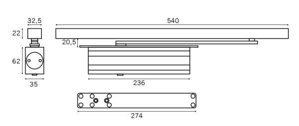 Доводчик врезной dormakaba GRE630 SIZE 3 со скользящим каналом и ФОП