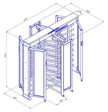 Турникет уличный полноростовой двухпроходной Ростов-Дон ПР2С/3М2 У с ограждением из закаленного стекла