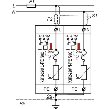 Устройство защиты от импульсных перенапряжений Тахион УЗП2-220К/LN-PE/20С