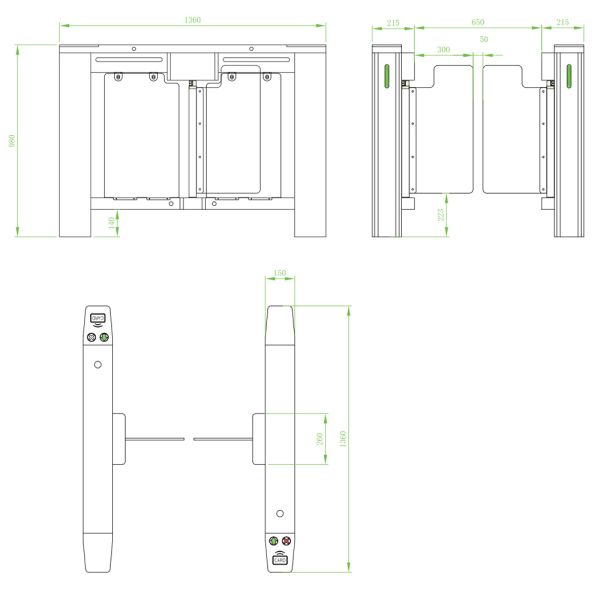 Турникет распашной ZKTeco SBTL500 без считывателей (со створками)