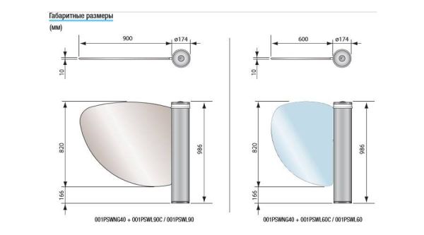 Створка из органического стекла PSWL60 L=600 мм для турникета-калитки WING40