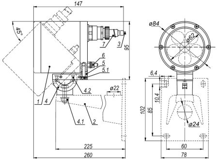Прожектор белого света Тахион ПБС-25/45 ВБ исп.88 А, взрывозащищенный