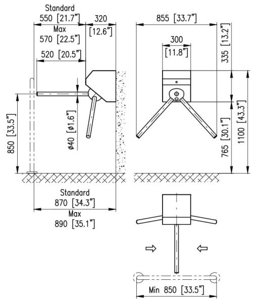 Турникет-трипод навесной Cominfo BAR EK-Wall
