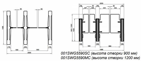 Распашной турникет Came Swing Gate SWG5590, комбинировыанный 550+900 мм, створки 1200 мм (SWG5590M)