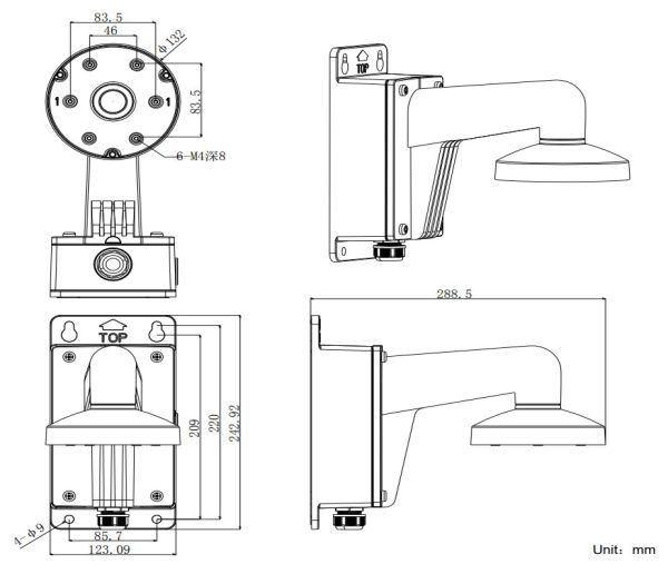 Настенный кронштейн HikVision DS-1273ZJ-130-TRL для купольных камер