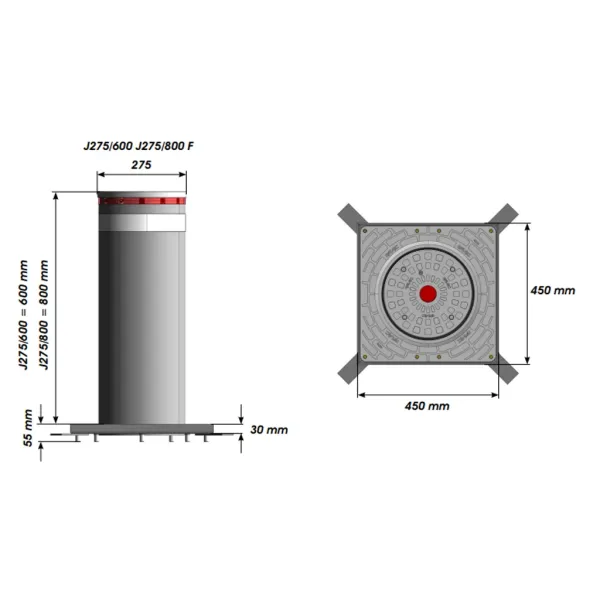 Блокиратор дорожный Faac J275 F (800 мм) нержавеющая сталь, стационарный