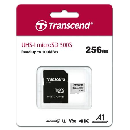 Карта памяти microSDXC Transcend 256 ГБ, TS256GUSD300S-A, UHS-I U3 V30 A1 + ADP (100/40 Mb/s)