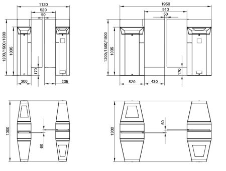 Боковая секция A раздвижного турникета Magnetic MPH-112A-A111 520 мм, со створками 1200 мм