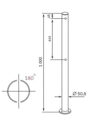 Двухсторонняя стойка ограждения c 4 отверстиями (угол 180 град.) ASP-D50,8-02 из нержавеющей стали AISI304