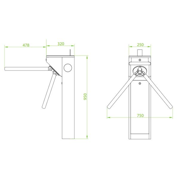Турникет-трипод тумбовый ZKTeco mTS1000 Pro без считывателей (с планками Антипаника)