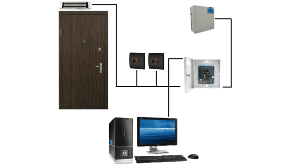 Контроль доступа по карточкам на базе контроллера Gate-8000 (электромагнитный замок, считыватель на выход)