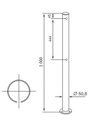 Односторонняя стойка ограждения с 2 отверстиями ASP-D50,8-01 из нержавеющей стали AISI304