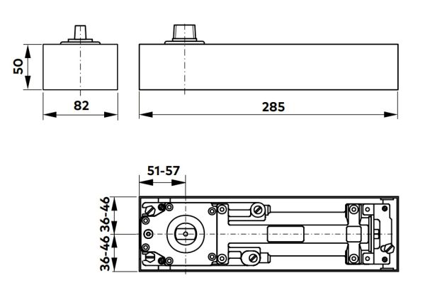 Доводчик напольный dormakaba BTS75V BC EN1-4, 90˚, клем., б/шп., с уровнем пола