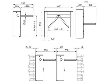 Турникет-трипод тумбовый Came Twister 700 (с планками Антипаника) (PST700EN-02)