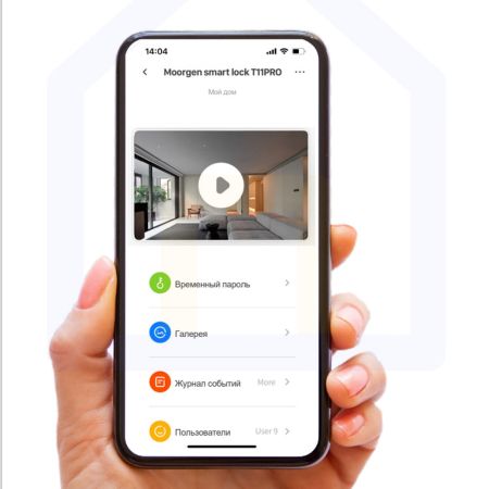 Электронный биометрический замок Moorgen T11 Pro, 7-ми ригельный, кристаллы Сваровски, видеоглазок, Face-ID, Wi-Fi