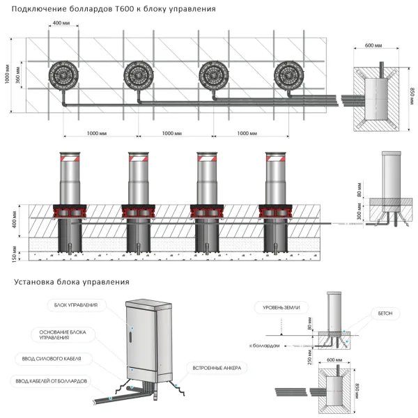 Гидравлический боллард Блокпост Т600 Telescopic из нержавеющей стали