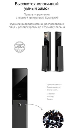 Электронный биометрический замок Moorgen T5+, Гардиан 32.21, кристаллы Сваровски, видеоглазок, Face-ID, Wi-Fi