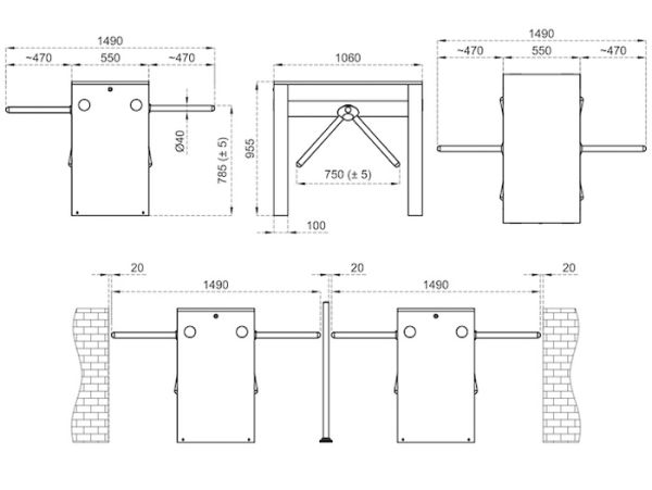 Турникет-трипод тумбовый двухпроходной Came Twister 700 (с планками Антипаника) (PST700END-02)