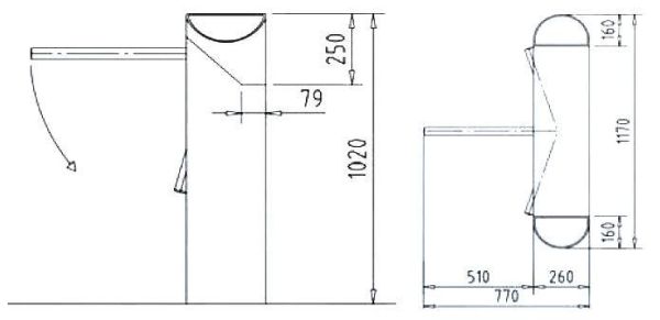 Турникет-трипод трехштанговый Kaba Kerberos TPB-E02, механизм Тип 0