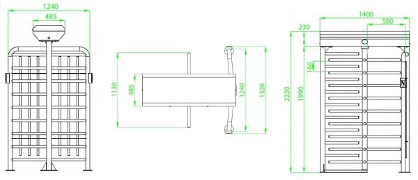 Турникет полноростовой ZKTeco FHT2411 4-х лопастной (90°), с RFID считывателями