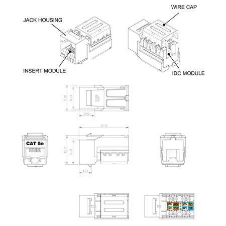 Вставка Keystone Hyperline KJNE-8P8C-C5e-90-BK Jack RJ-45(8P8C), категория 5e